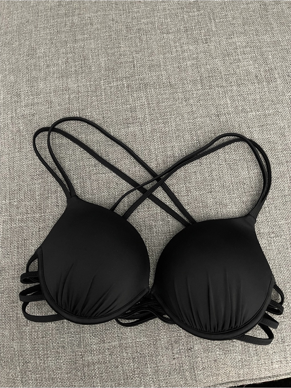 Strappy Black Bikini Top with Cross-Back Detail